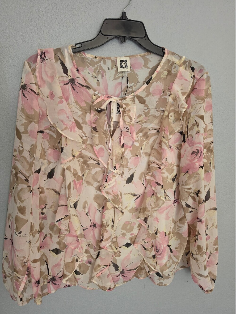 Vintage Floral Ruffle Blouse with Tie Neck